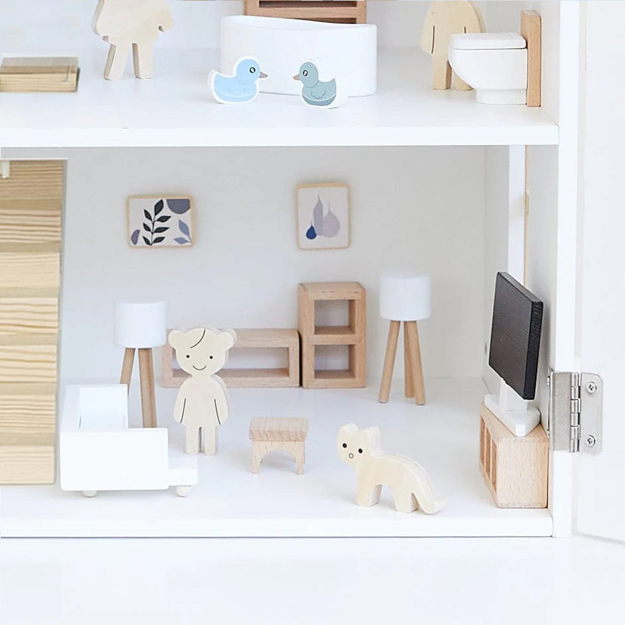 Doll House with Furniture & Doll Family Set