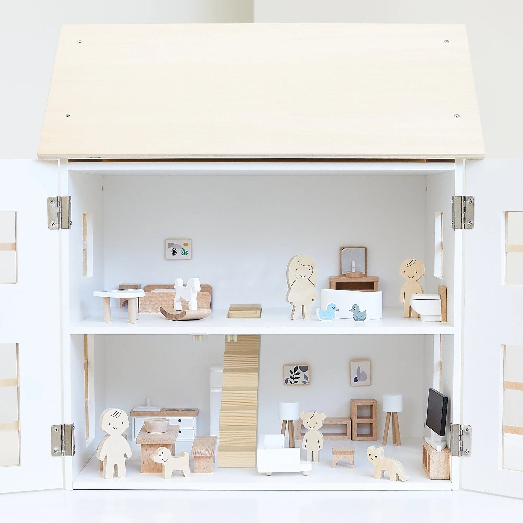 Doll House with Furniture & Doll Family Set