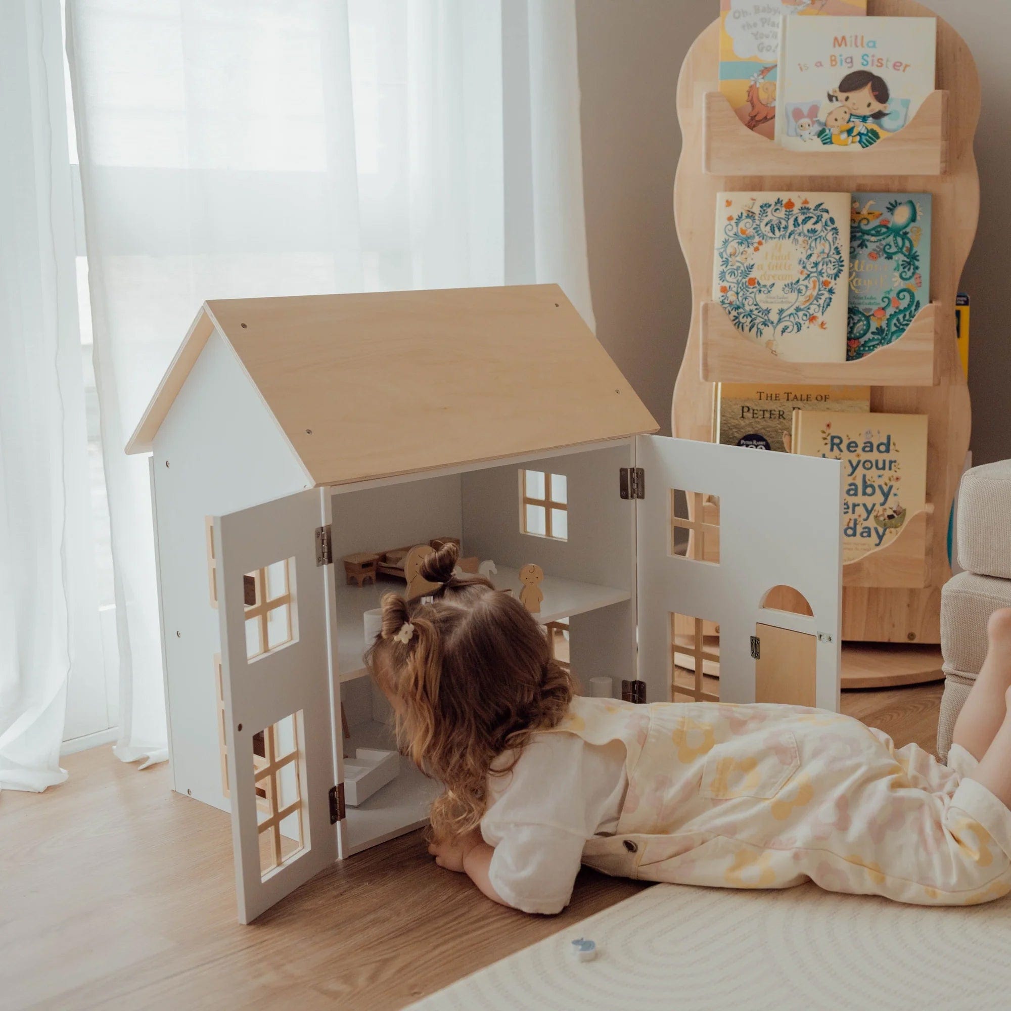 Doll House with Furniture & Doll Family Set