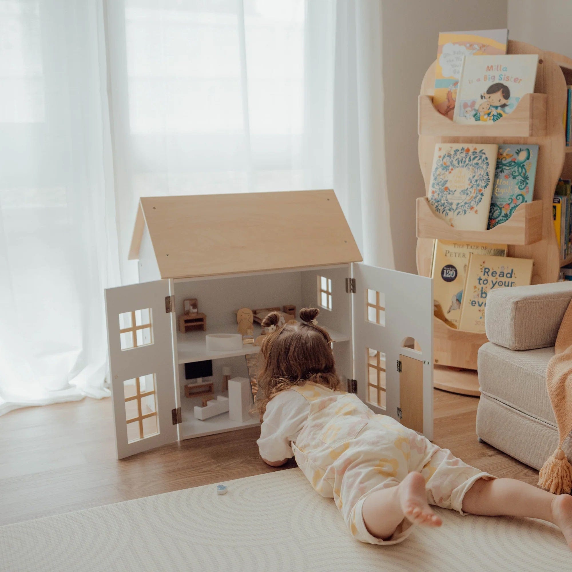 Doll House with Furniture & Doll Family Set