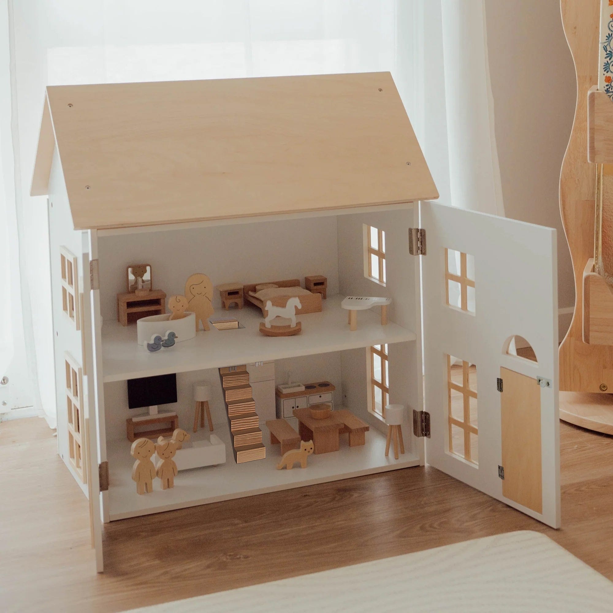 Doll House with Furniture & Doll Family Set
