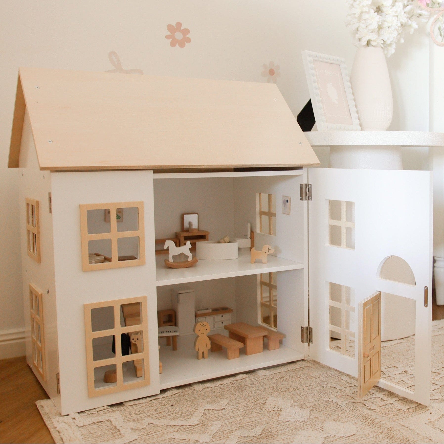 Doll House with Furniture & Doll Family Set