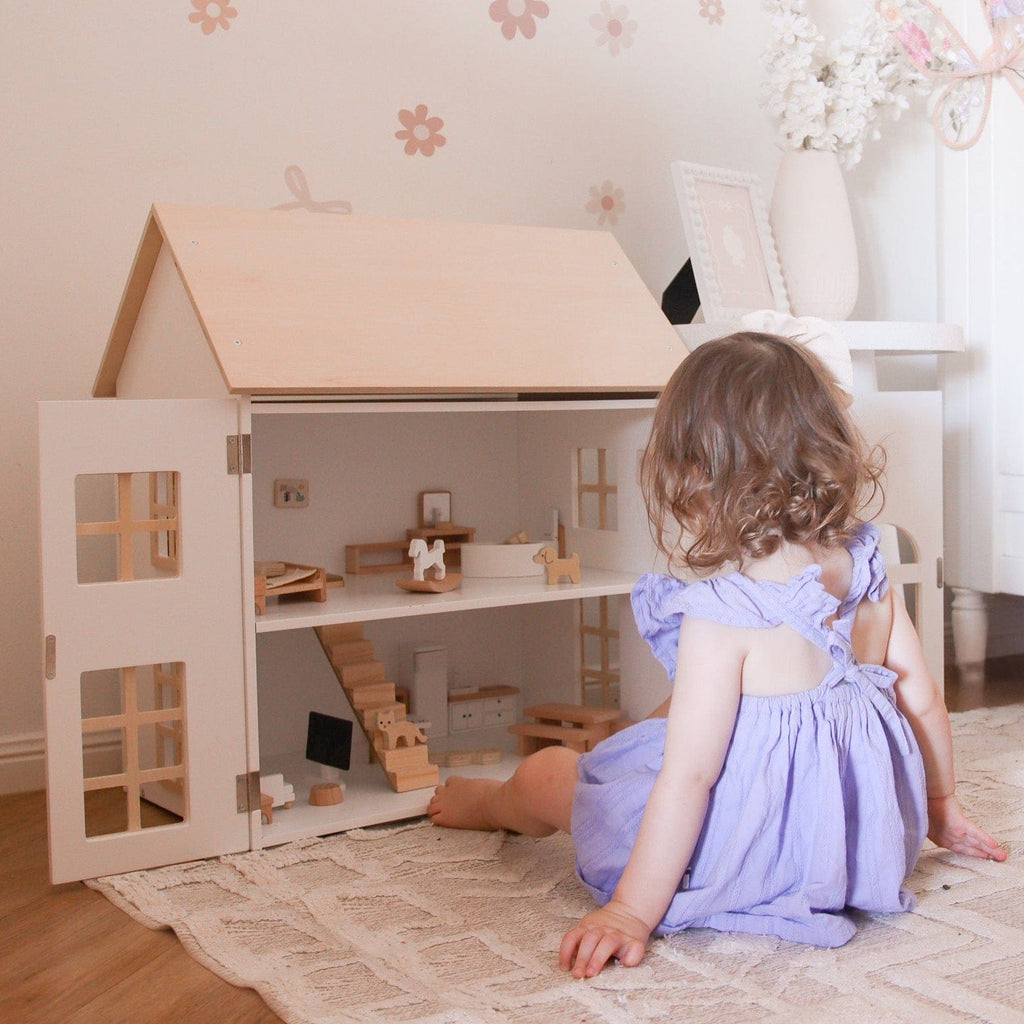 Doll House with Furniture & Doll Family Set