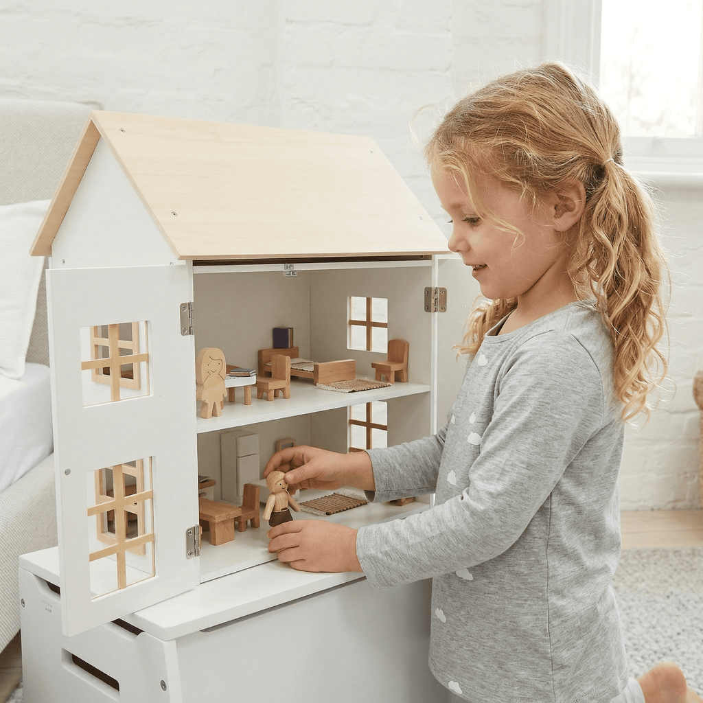 Doll House with Furniture & Doll Family Set