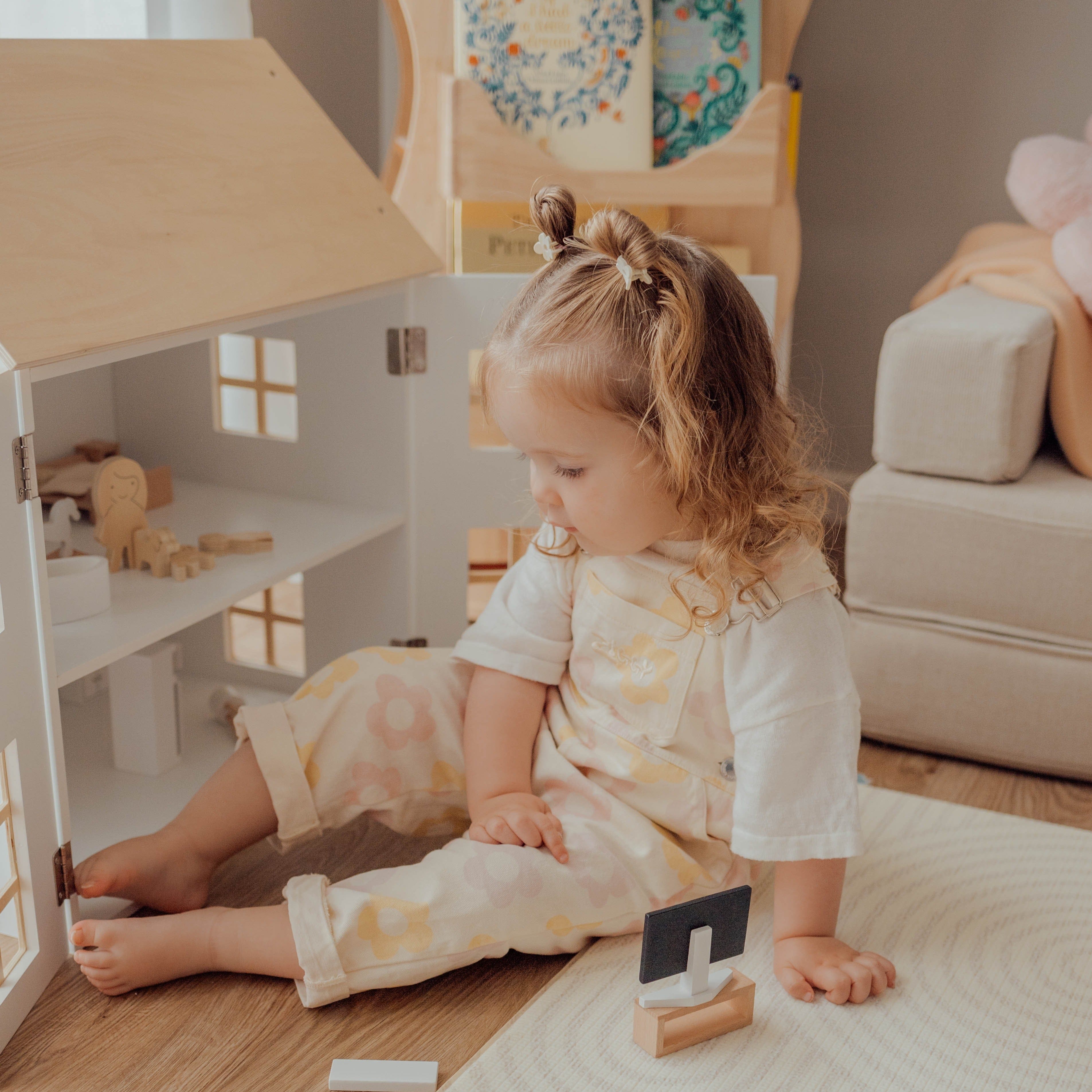 Doll House with Furniture & Doll Family Set