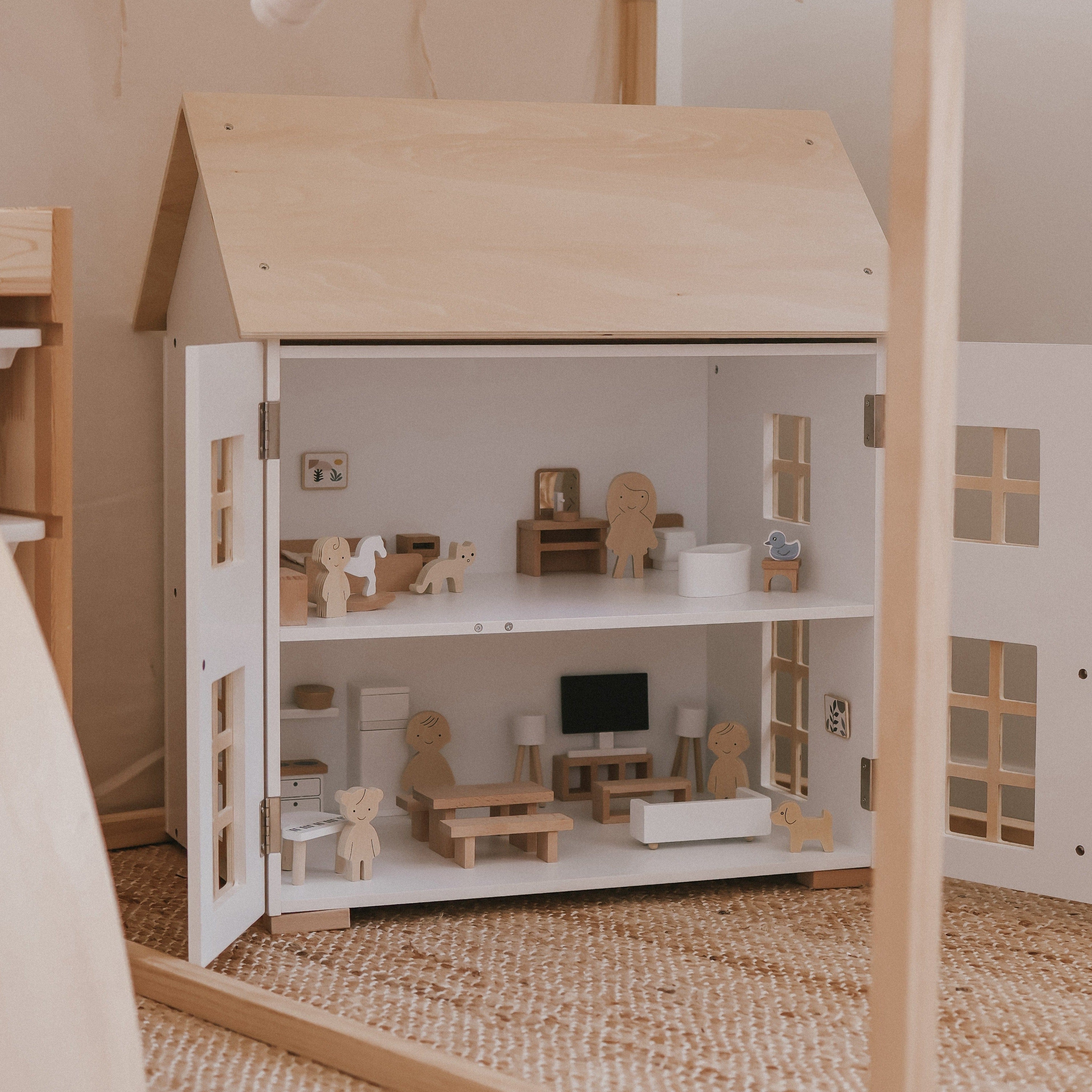 Doll House with Furniture & Doll Family Set
