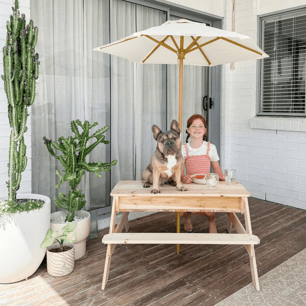 Kids Sand Water / Picnic Table with Umbrella White - Preorder