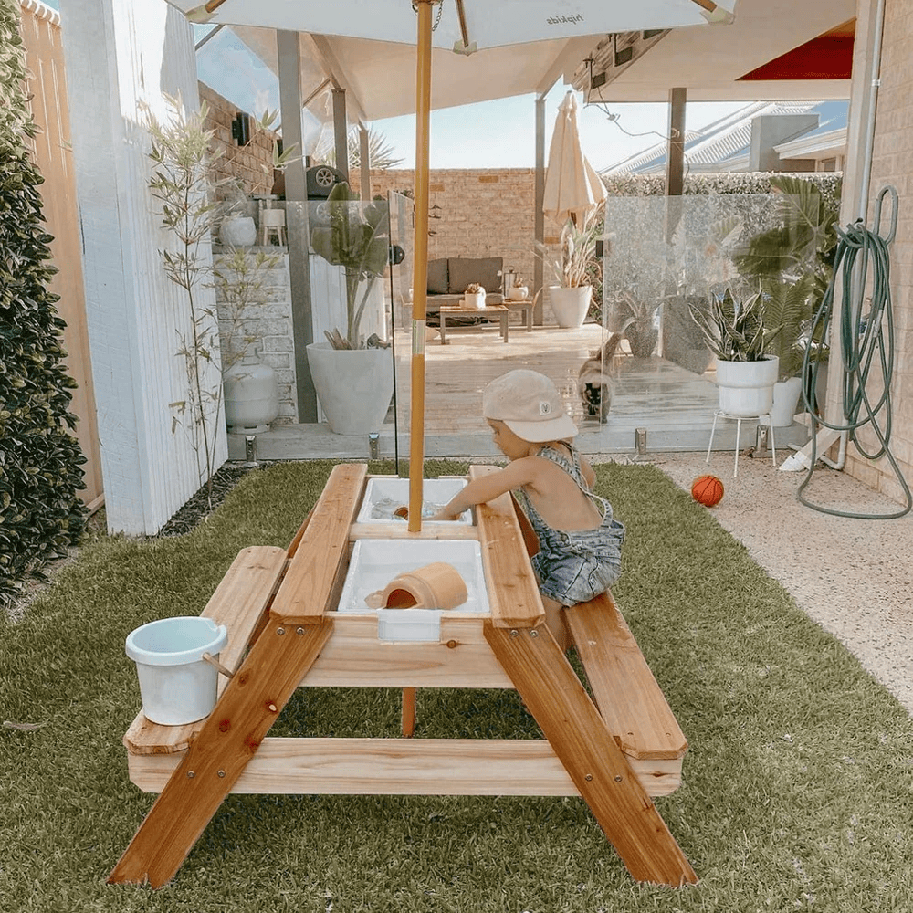 Kids Sand Water / Picnic Table with Umbrella White - Preorder