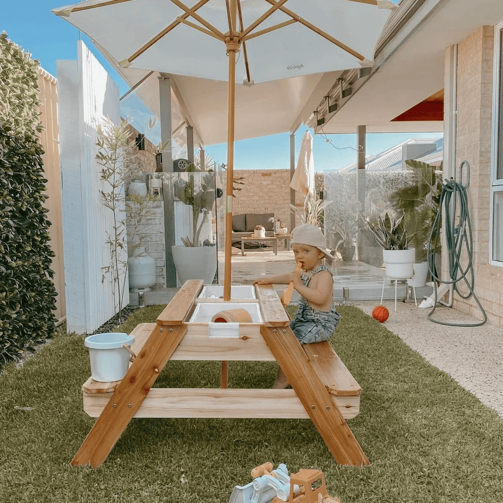 Kids Sand Water / Picnic Table with Umbrella White - Preorder