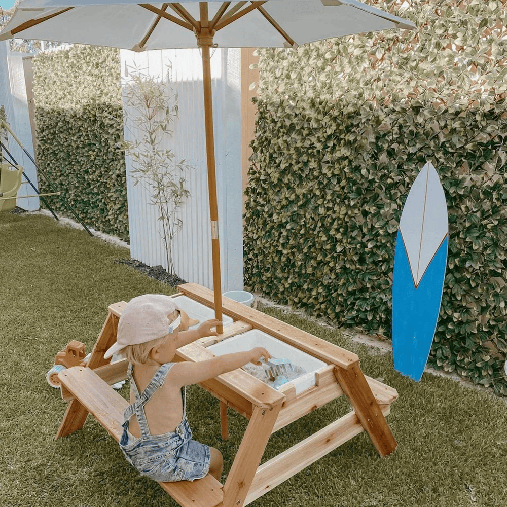 Kids Sand Water / Picnic Table with Umbrella White - Preorder