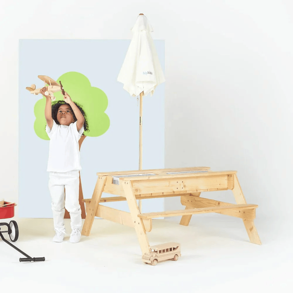 Kids Sand Water / Picnic Table with Umbrella White - Preorder