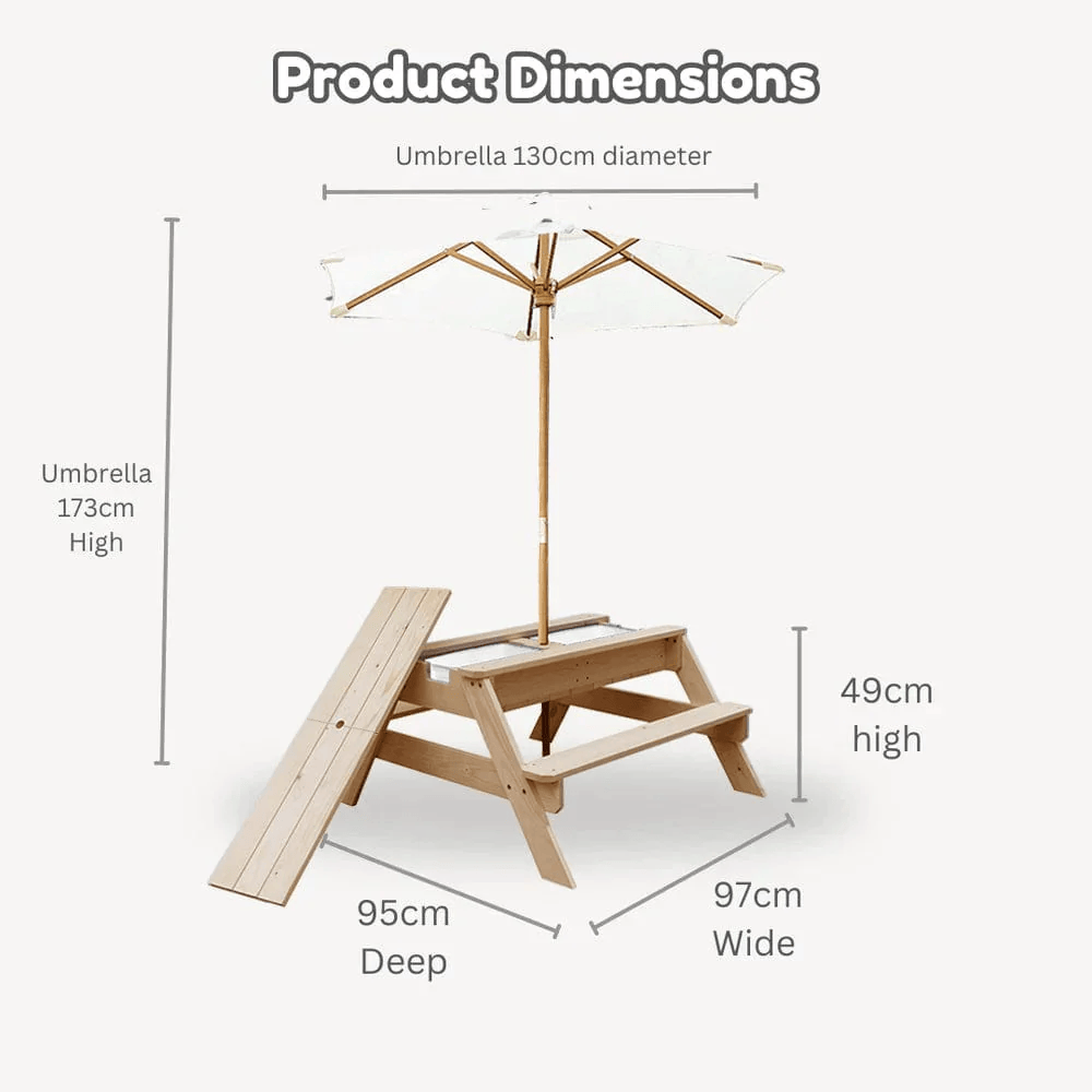 Kids Sand Water / Picnic Table with Umbrella White - Preorder