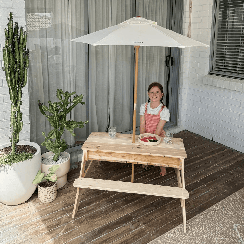 Kids Sand Water / Picnic Table with Umbrella White - Preorder