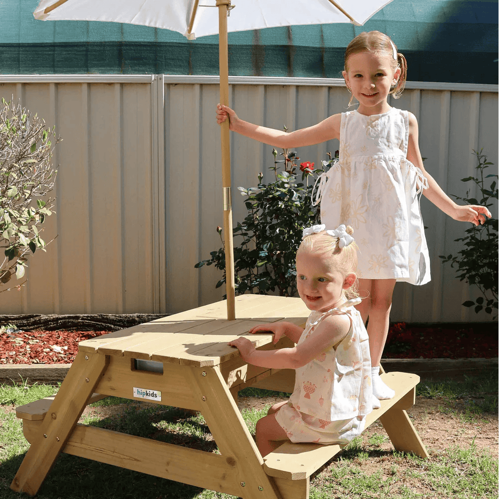 Kids Sand Water / Picnic Table with Umbrella White - Preorder